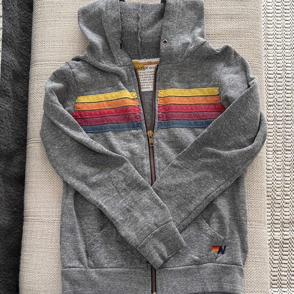 Aviator Nation Charcoal Hoodie with Multicolor Stripes